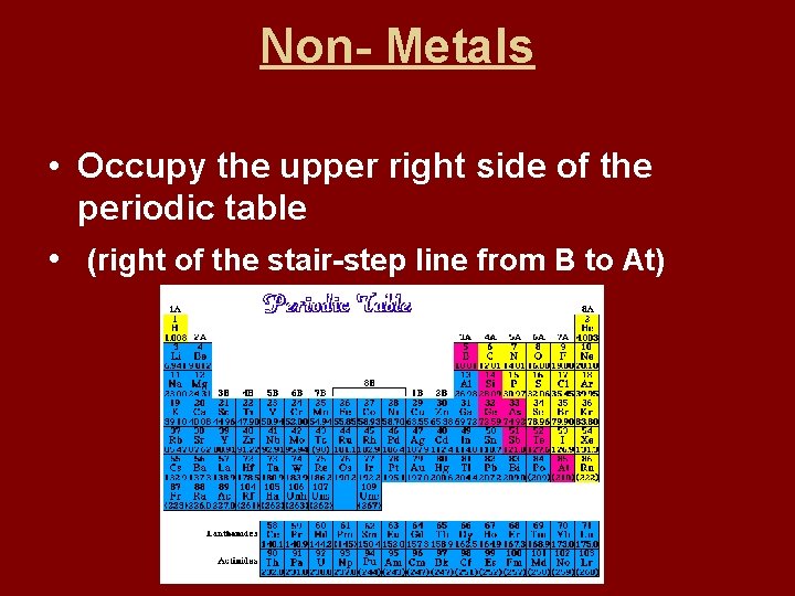 Non- Metals • Occupy the upper right side of the periodic table • (right