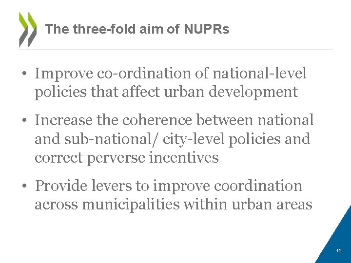 The three-fold aim of NUPRs • Improve co-ordination of national-level policies that affect urban