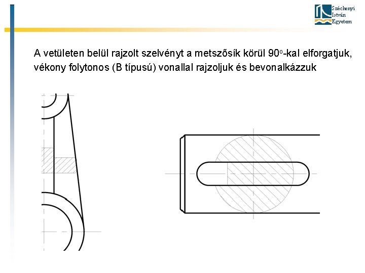 Széchenyi István Egyetem A vetületen belül rajzolt szelvényt a metszősík körül 90 o-kal elforgatjuk,