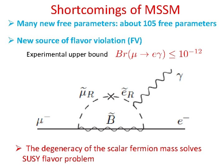 Shortcomings of MSSM Ø Many new free parameters: about 105 free parameters Ø New