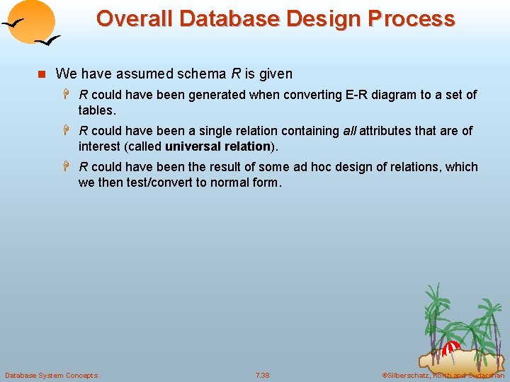 Overall Database Design Process n We have assumed schema R is given H R Overall Database Design Process n We have assumed schema R is given H R