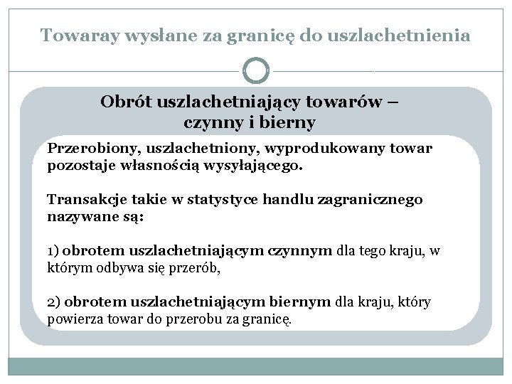 Towaray wysłane za granicę do uszlachetnienia Obrót uszlachetniający towarów – czynny i bierny Przerobiony,