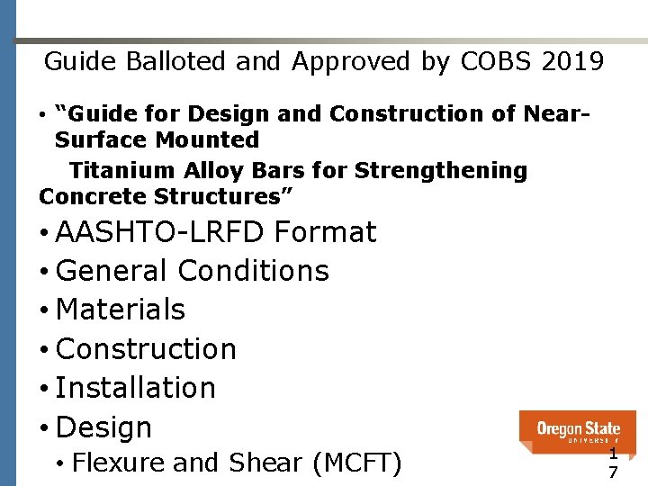 Guide Balloted and Approved by COBS 2019 • “Guide for Design and Construction of