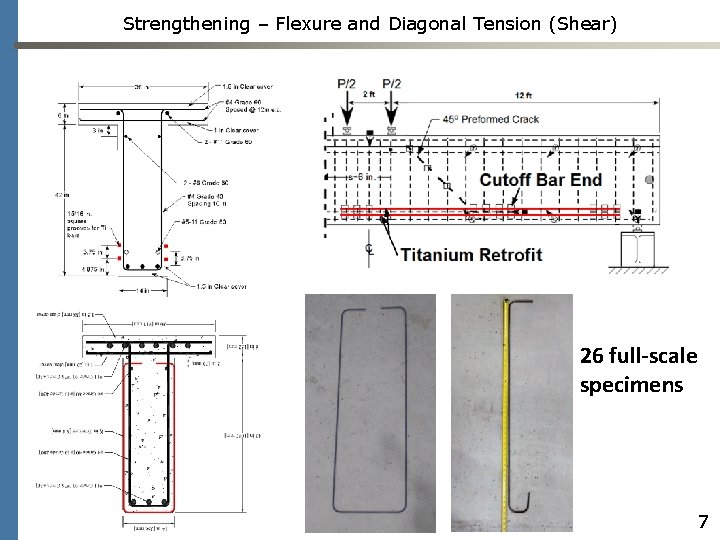 Strengthening – Flexure and Diagonal Tension (Shear) 26 full-scale specimens 7 