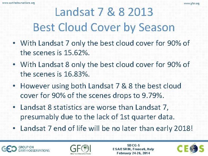 www. earthobservations. org Landsat 7 & 8 2013 Best Cloud Cover by Season www.