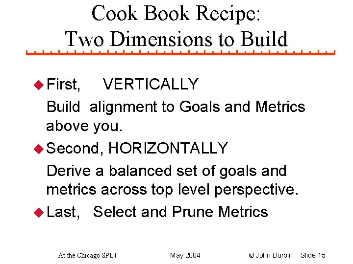Cook Book Recipe: Two Dimensions to Build u First, VERTICALLY Build alignment to Goals