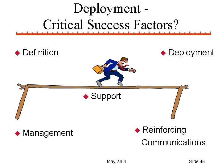 Deployment Critical Success Factors? u Definition u Deployment u Support u Reinforcing u Management