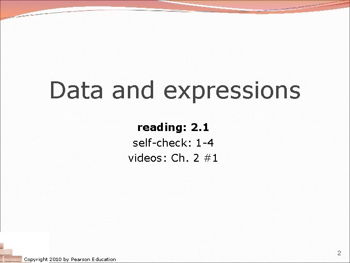 Data and expressions reading: 2. 1 self-check: 1 -4 videos: Ch. 2 #1 Copyright