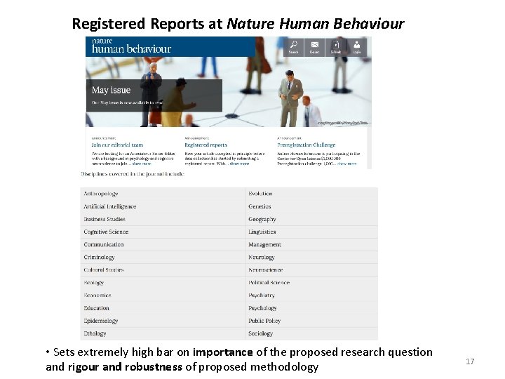 Registered Reports at Nature Human Behaviour • Sets extremely high bar on importance of