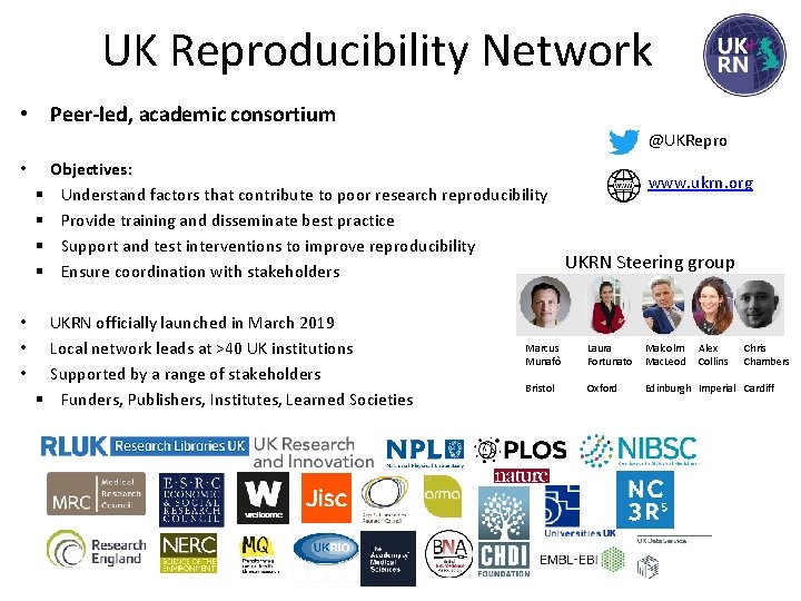 UK Reproducibility Network • Peer-led, academic consortium @UKRepro • § § • • •