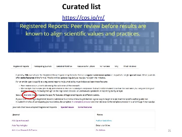 Curated list https: //cos. io/rr/ 21 