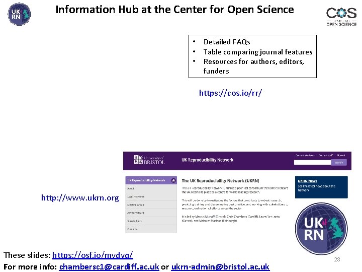 Information Hub at the Center for Open Science • • • Detailed FAQs Table