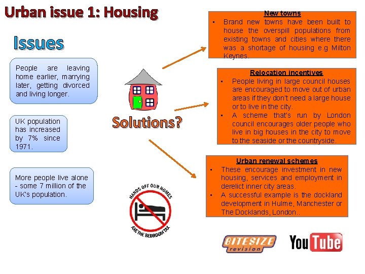 Urban issue 1: Housing New towns Brand new towns have been built to house