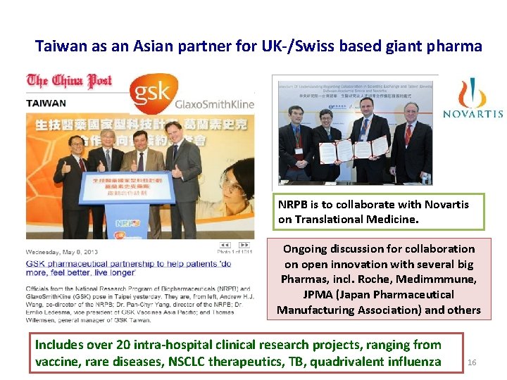 Taiwan as an Asian partner for UK-/Swiss based giant pharma NRPB is to collaborate