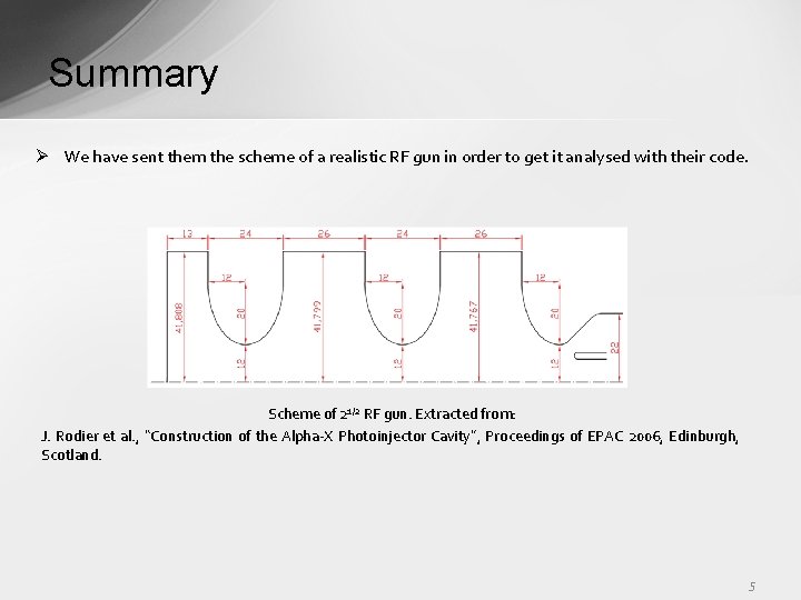 Summary Ø We have sent them the scheme of a realistic RF gun in