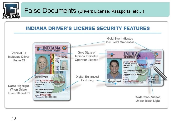 False Documents (Drivers License, Passports, etc…) 46 