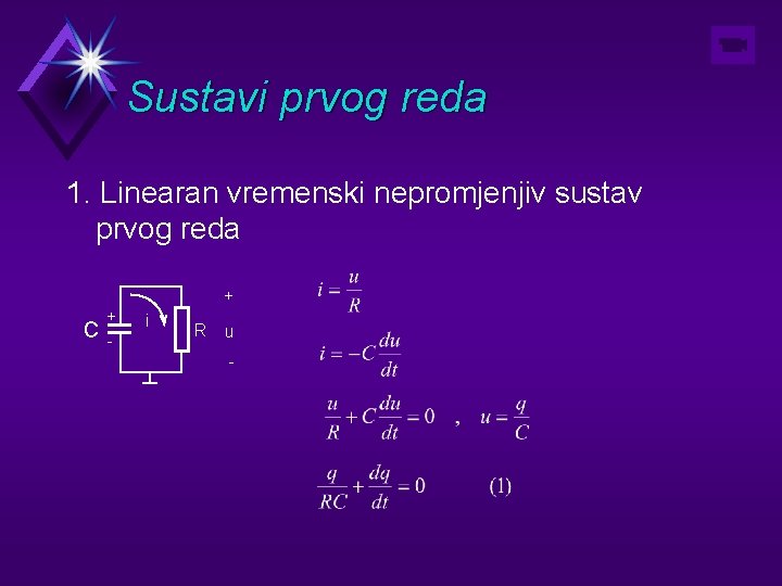 Sustavi prvog reda 1. Linearan vremenski nepromjenjiv sustav prvog reda + C + -