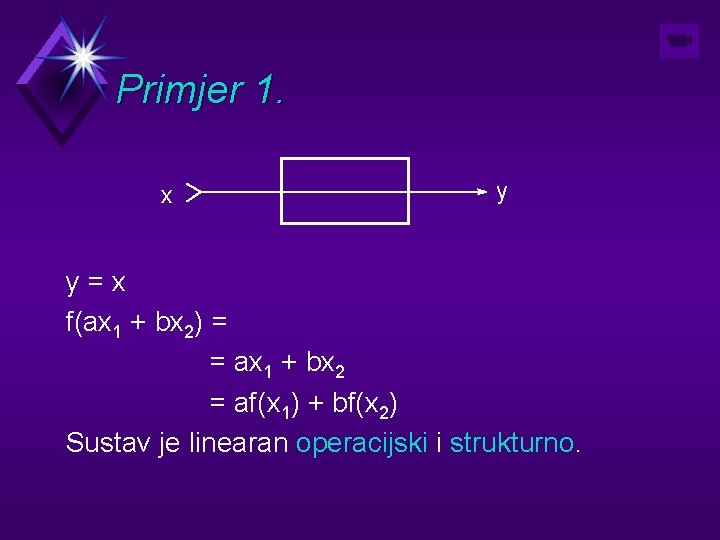 Primjer 1. x y y=x f(ax 1 + bx 2) = = ax 1