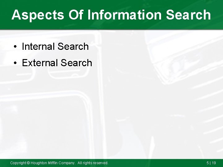 Aspects Of Information Search • Internal Search • External Search Copyright © Houghton Mifflin