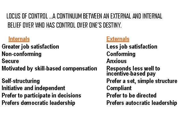 LOCUS OF CONTROL …A CONTINUUM BETWEEN AN EXTERNAL AND INTERNAL BELIEF OVER WHO HAS