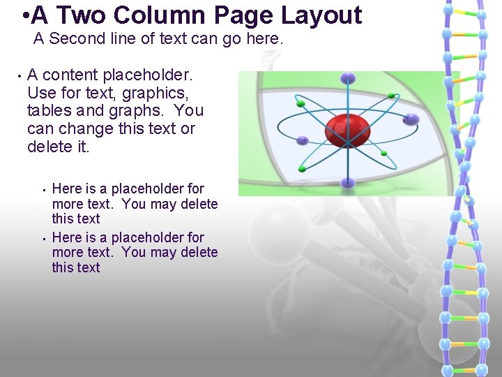  • A Two Column Page Layout A Second line of text can go