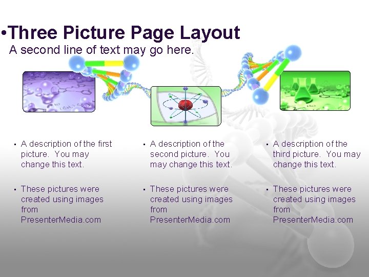 • Three Picture Page Layout A second line of text may go here.