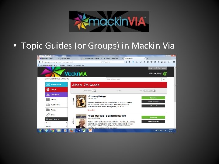  • Topic Guides (or Groups) in Mackin Via 