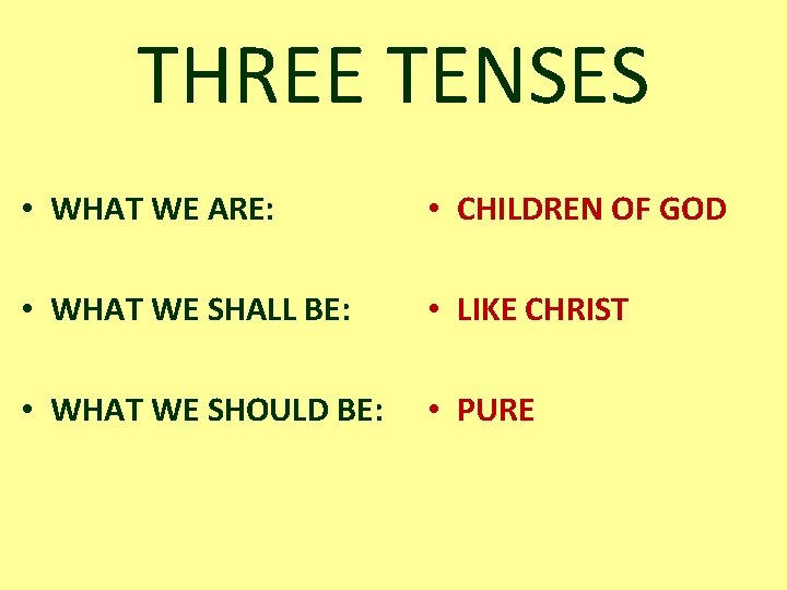 THREE TENSES • WHAT WE ARE: • CHILDREN OF GOD • WHAT WE SHALL