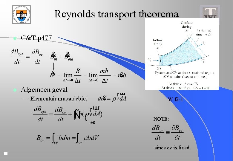 Reynolds transport theorema l C&T p 477 l Algemeen geval – Elementair massadebiet W