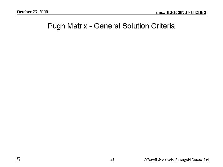 October 23, 2000 doc. : IEEE 802. 15 -00210 r 8 Pugh Matrix -