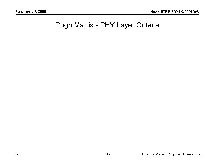 October 23, 2000 doc. : IEEE 802. 15 -00210 r 8 Pugh Matrix -