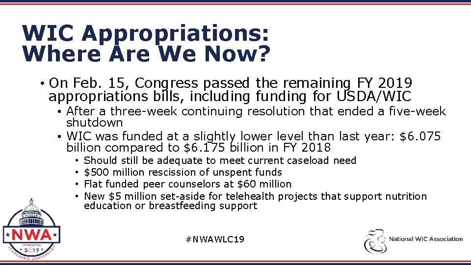 WIC Appropriations: Where Are We Now? • On Feb. 15, Congress passed the remaining