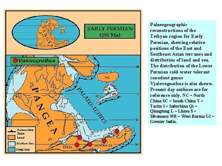 Palaeogeographic reconstructions of the Tethyan region for Early Permian, showing relative positions of the