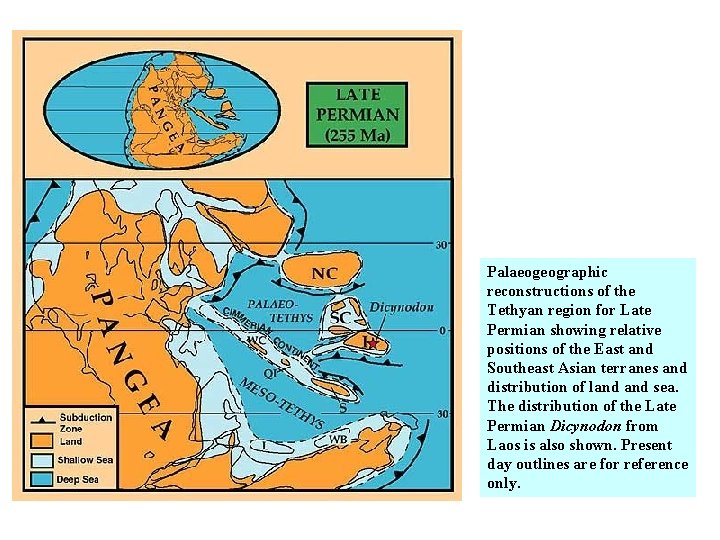 Palaeogeographic reconstructions of the Tethyan region for Late Permian showing relative positions of the