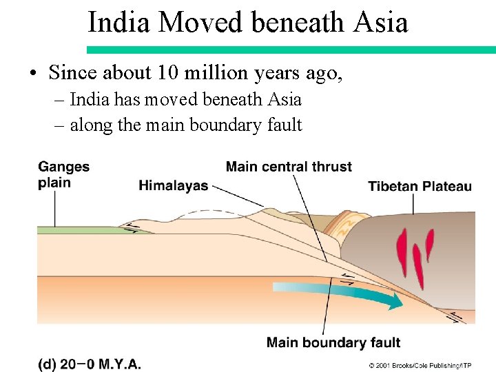 India Moved beneath Asia • Since about 10 million years ago, – India has