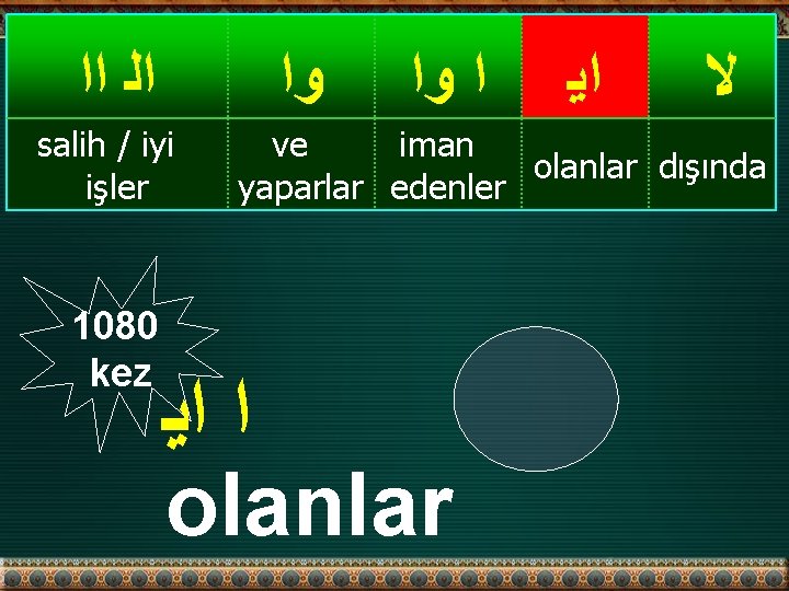  ﺍﻟ ﺍﺍ ﻭﺍ salih / iyi işler 1080 kez ﺍ ﻭﺍ ﺍﻳ ﻻ