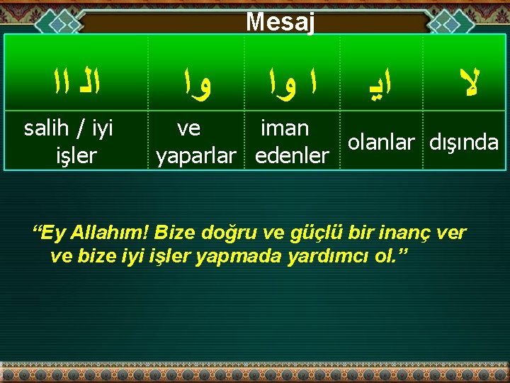 Mesaj ﺍﻟ ﺍﺍ salih / iyi işler ﻭﺍ ﺍﻳ ﻻ ve iman olanlar dışında