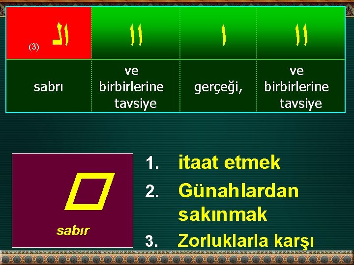 (3 ) ﺍﻟ sabrı ﺍﺍ ve birbirlerine tavsiye � sabır ﺍ gerçeği, ﺍﺍ ve