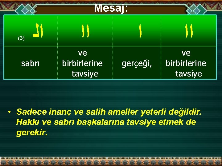 Mesaj: (3 ) ﺍﻟ sabrı ﺍﺍ ve birbirlerine tavsiye ﺍ gerçeği, ﺍﺍ ve birbirlerine