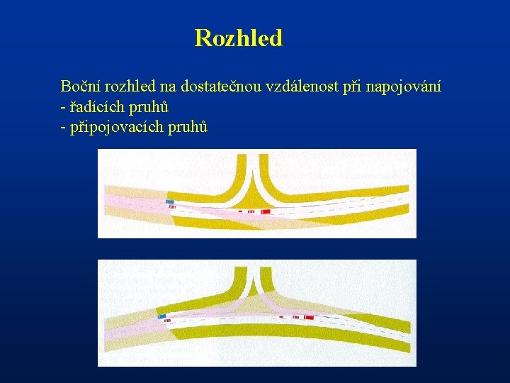 Rozhled Boční rozhled na dostatečnou vzdálenost při napojování - řadících pruhů - připojovacích pruhů