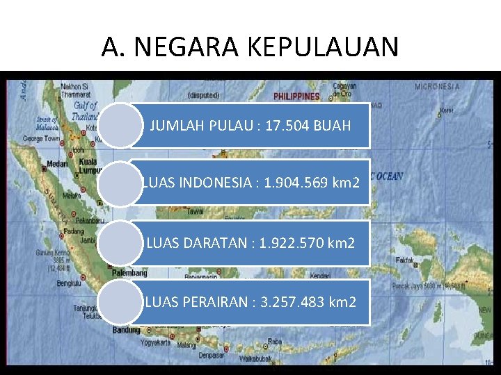A. NEGARA KEPULAUAN JUMLAH PULAU : 17. 504 BUAH LUAS INDONESIA : 1. 904.