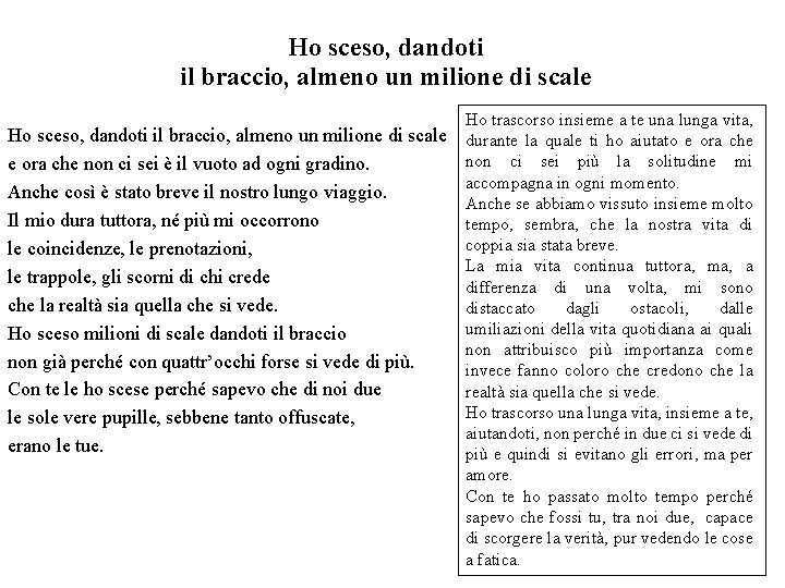 Ho sceso, dandoti il braccio, almeno un milione di scale e ora che non