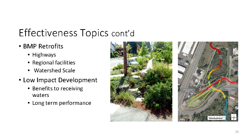 Effectiveness Topics cont’d • BMP Retrofits • Highways • Regional facilities • Watershed Scale