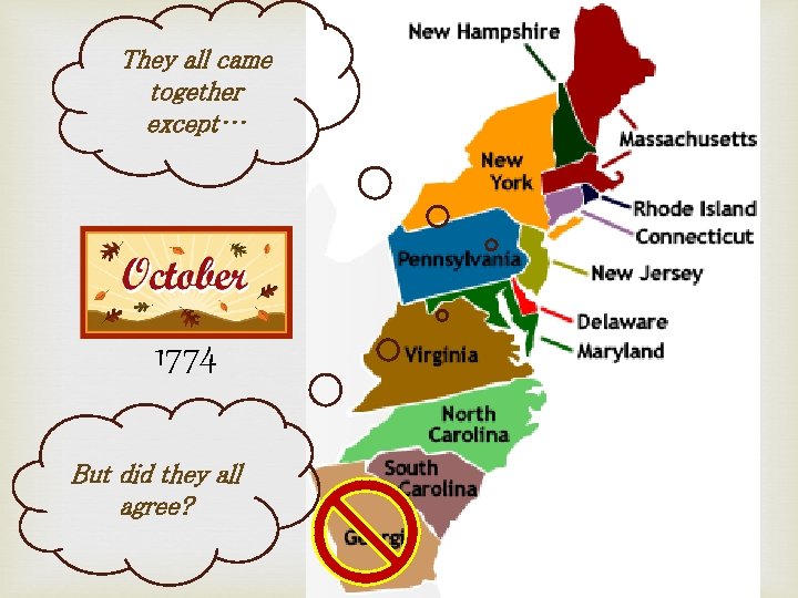 They all came together except… 1774 But did they all agree? 