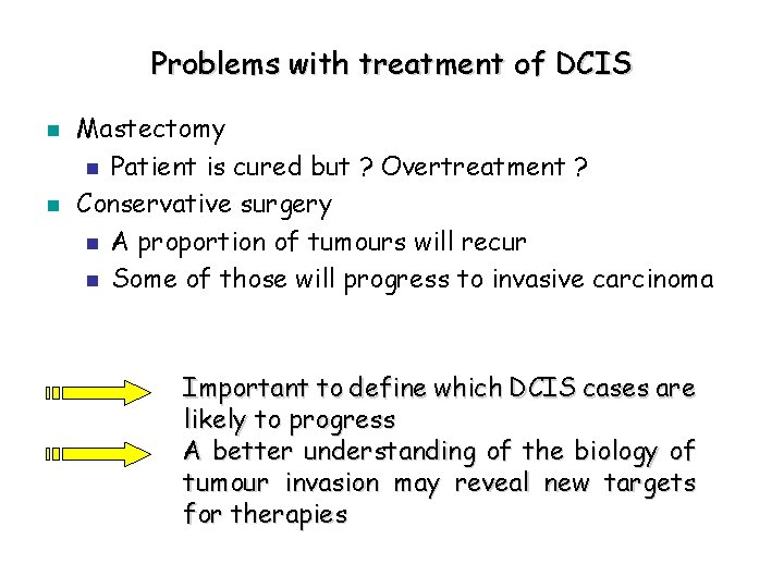 Problems with treatment of DCIS n n Mastectomy n Patient is cured but ?