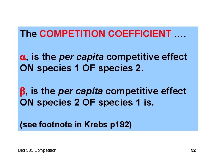 The COMPETITION COEFFICIENT …. , is the per capita competitive effect ON species 1