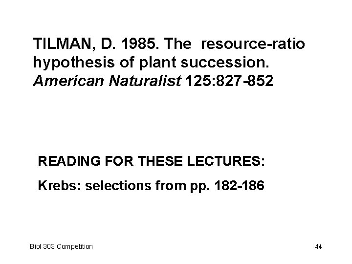 TILMAN, D. 1985. The resource-ratio hypothesis of plant succession. American Naturalist 125: 827 -852