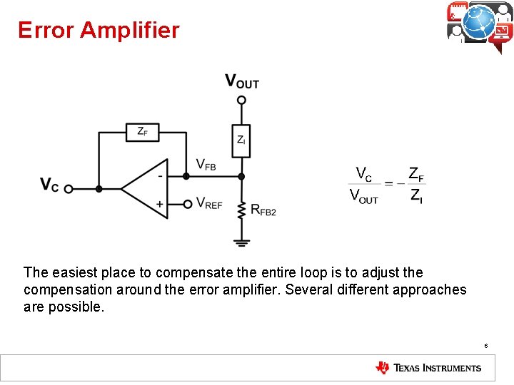 Error Amplifier The easiest place to compensate the entire loop is to adjust the