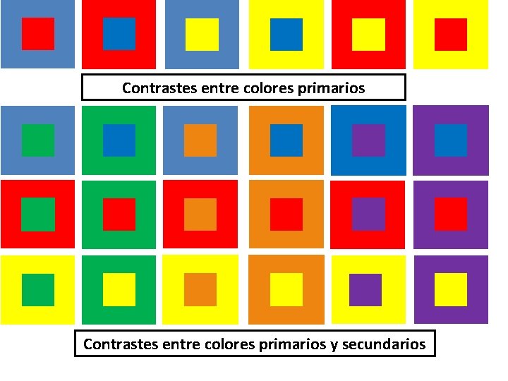 Contrastes entre colores primarios y secundarios 