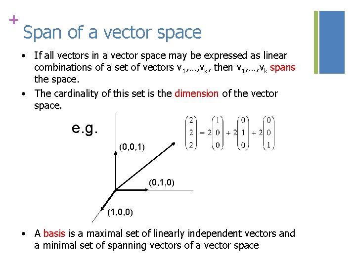 + Span of a vector space • If all vectors in a vector space